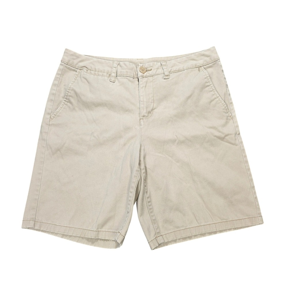 White Stag Mid Rise Chino Shorts Women's Size 10 Khaki Tan 100% Cotton Stretch